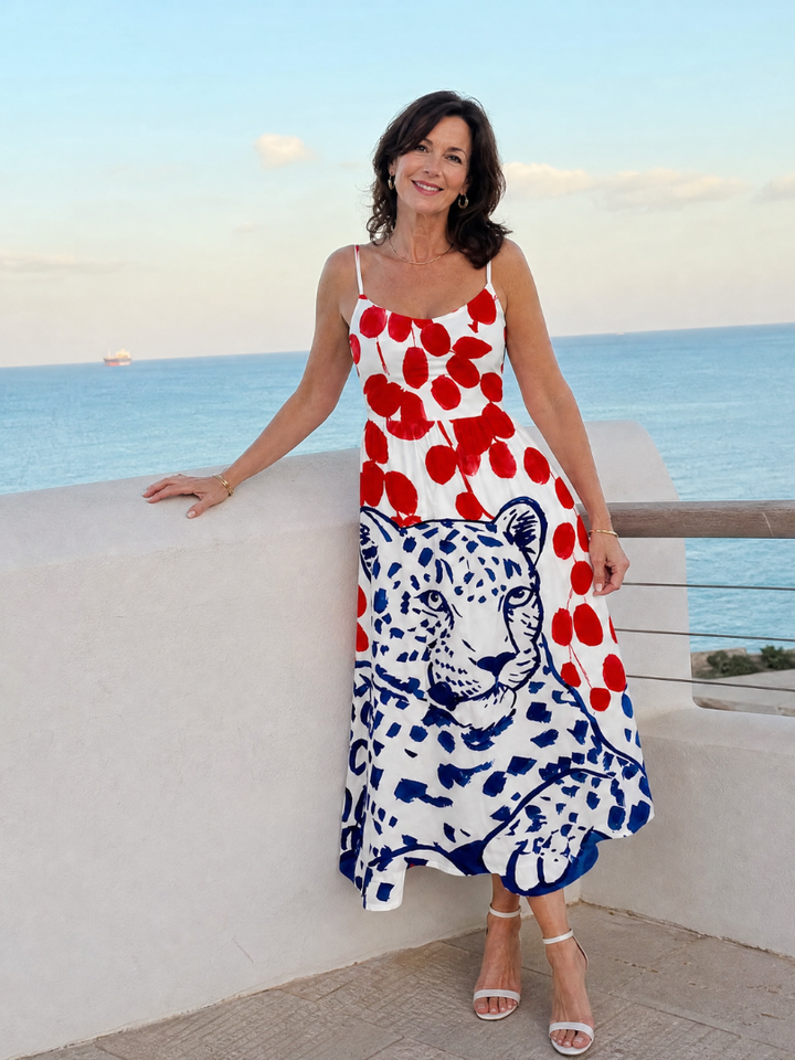 Zarelia | Vestido Midi con Estampado Gráfico de Leopardo