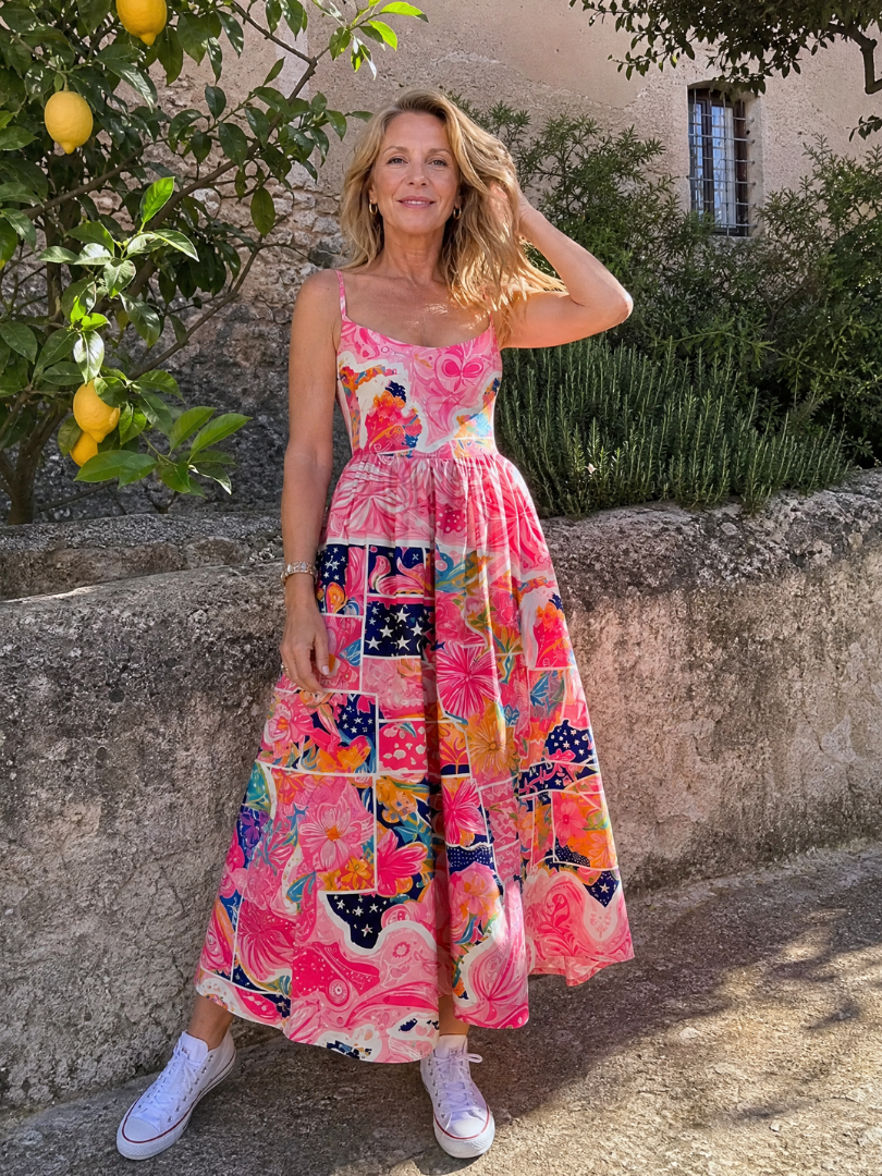 Valhala | Vestido Midi de Impresión Floral Patchwork