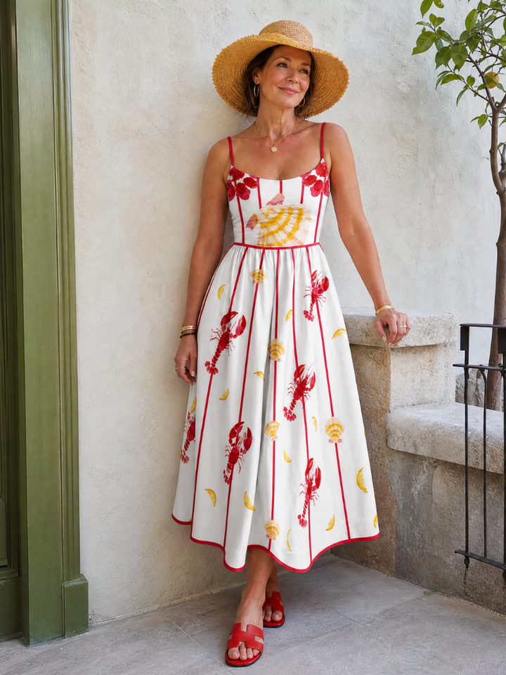 Coriselle | Vestido Midi con Estampado de Langosta y Conchas