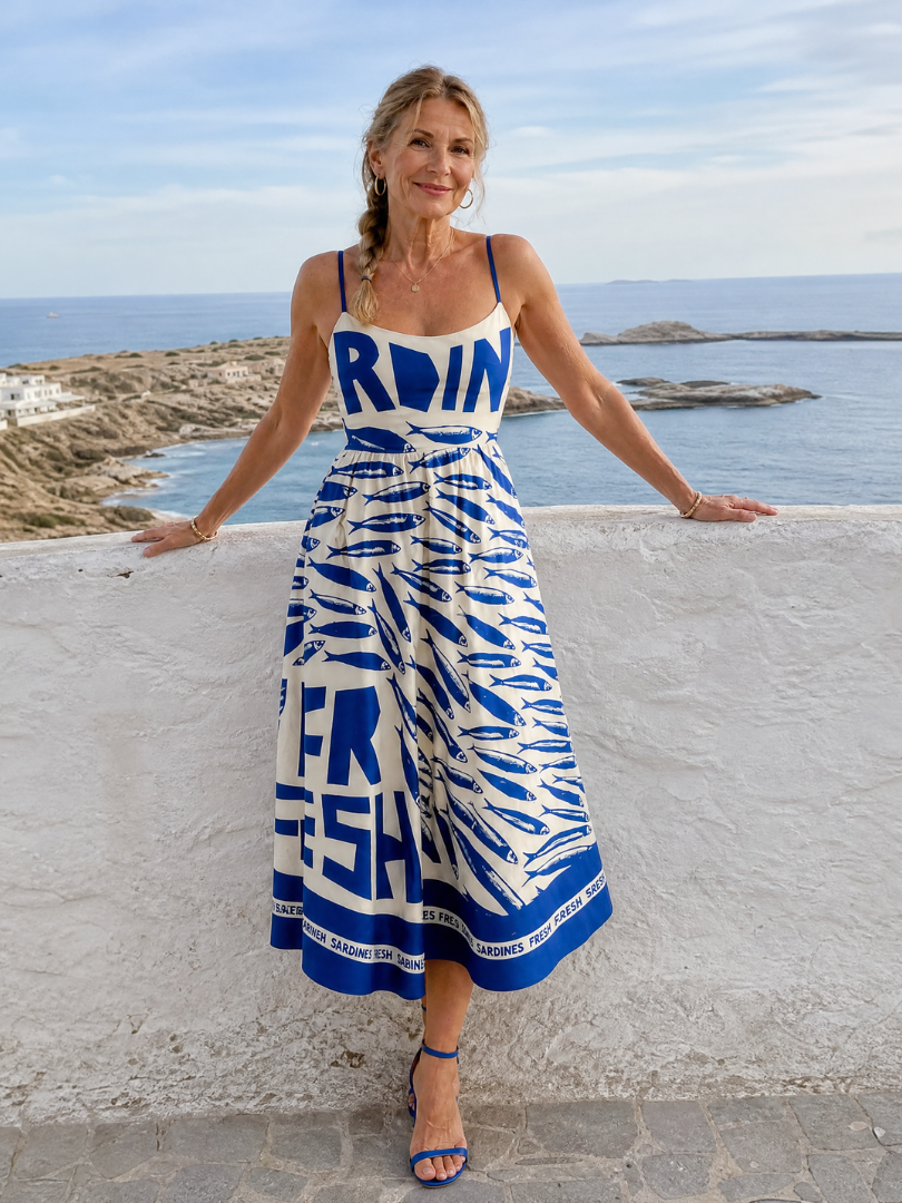 Suriope | Vestido Midi con Estampado Gráfico de Peces