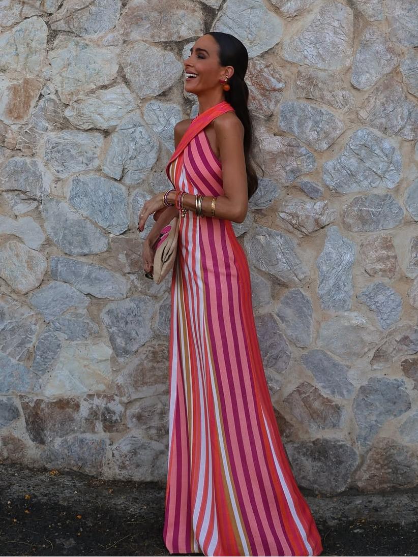Vestido con tirantes de franjas Sunset Samba Cross-Halter