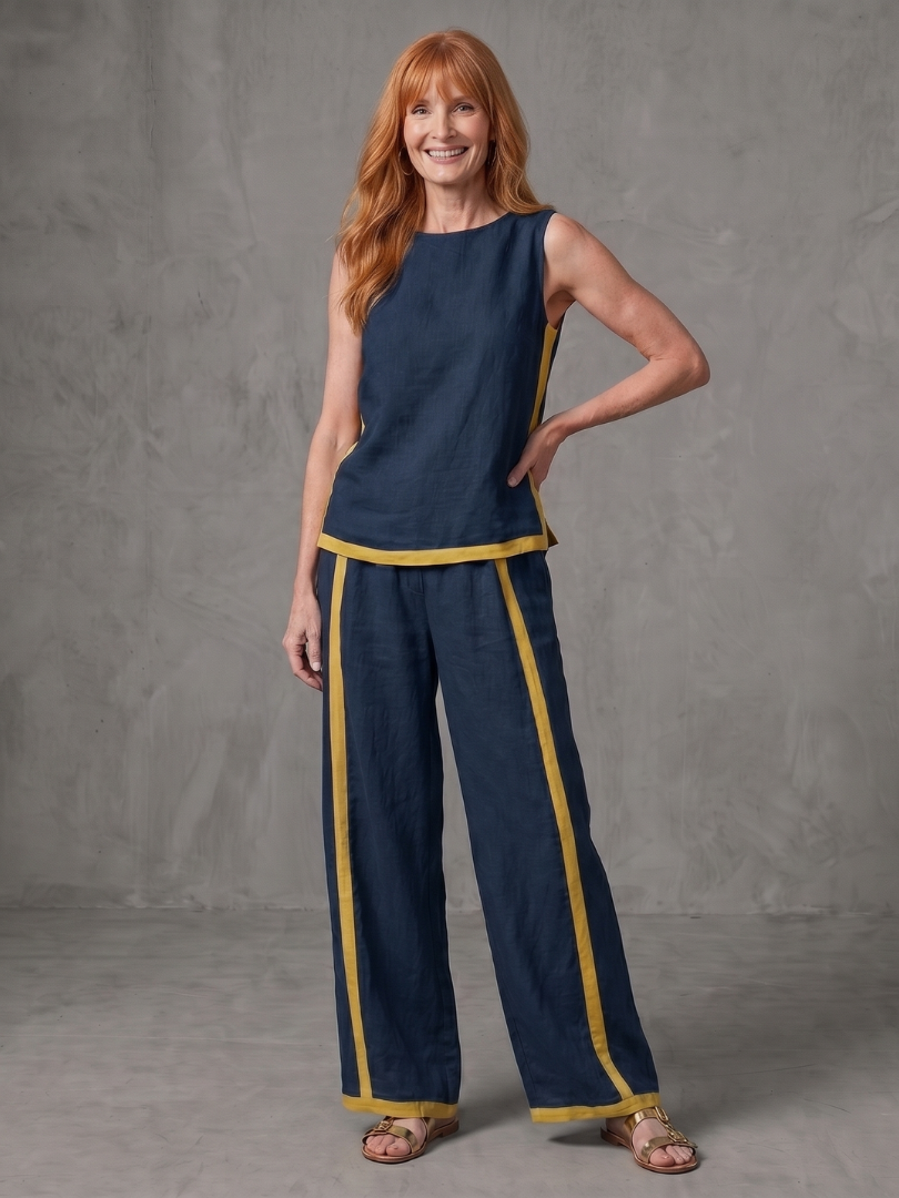 Inara™ | Conjunto de top sin mangas y pantalón de pernera ancha con detalle en contraste