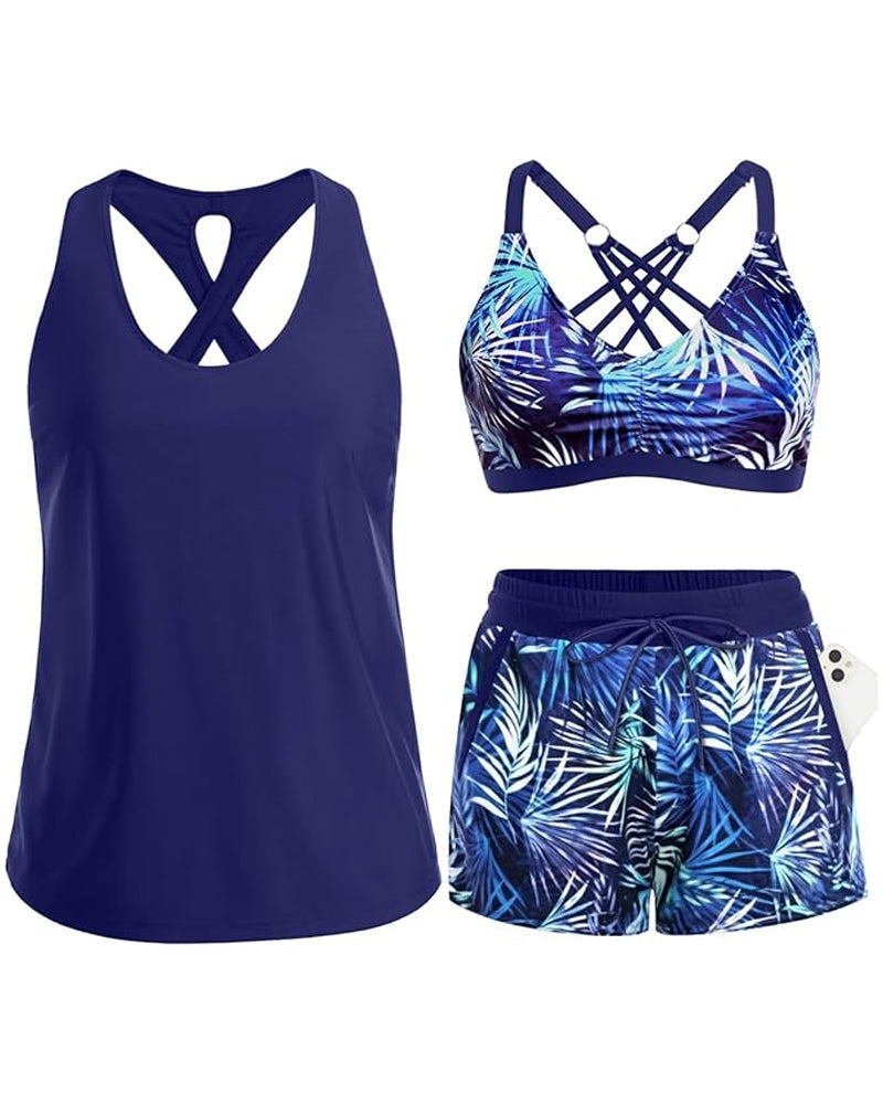 Maren | Conjunto de bikini tankini de tres piezas y pareo
