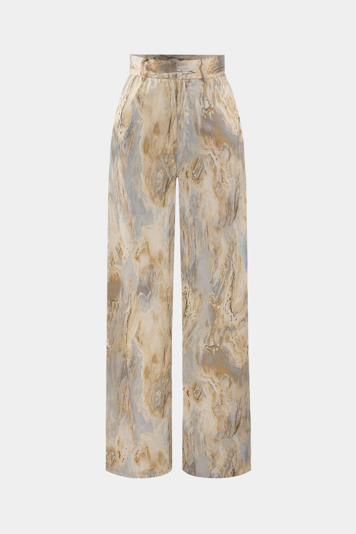 Pantalones Rectos de Cintura Alta Inna con Estampado de Mármol