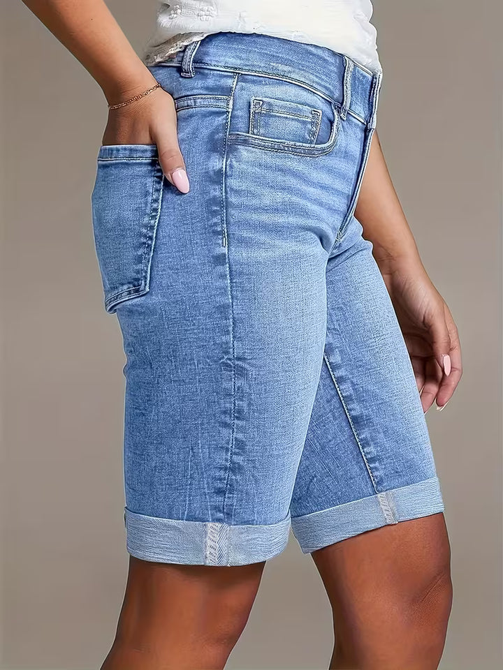 Valeria™ – Bermuda Vaquera de Talle Alto