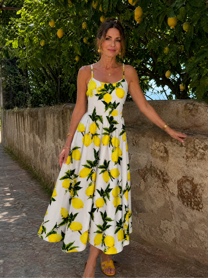 Limonelle | Vestido midi sin mangas con estampado de limones