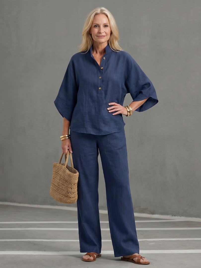 Amity™ | Conjunto túnica botones y pantalón recto