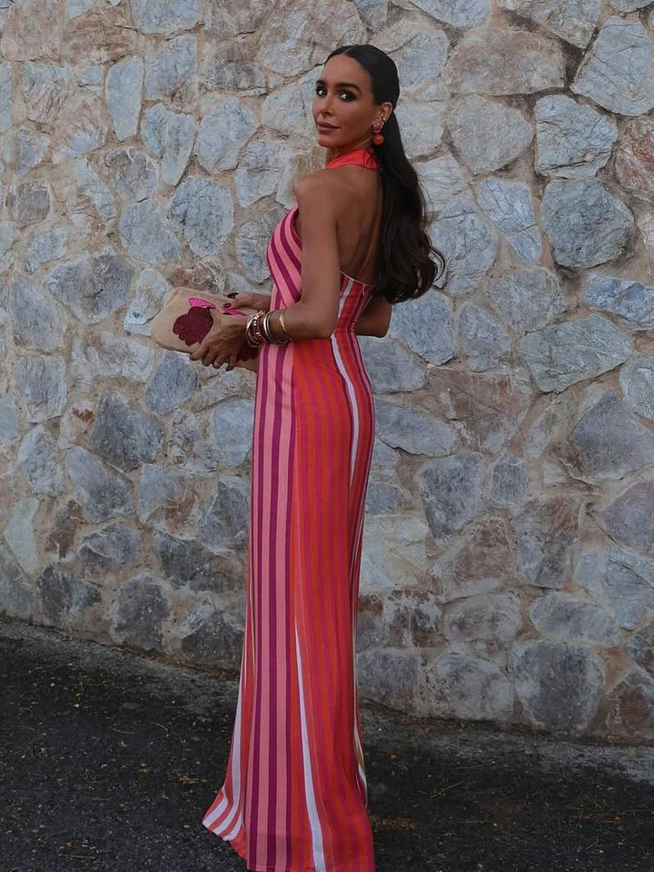 Vestido con tirantes de franjas Sunset Samba Cross-Halter