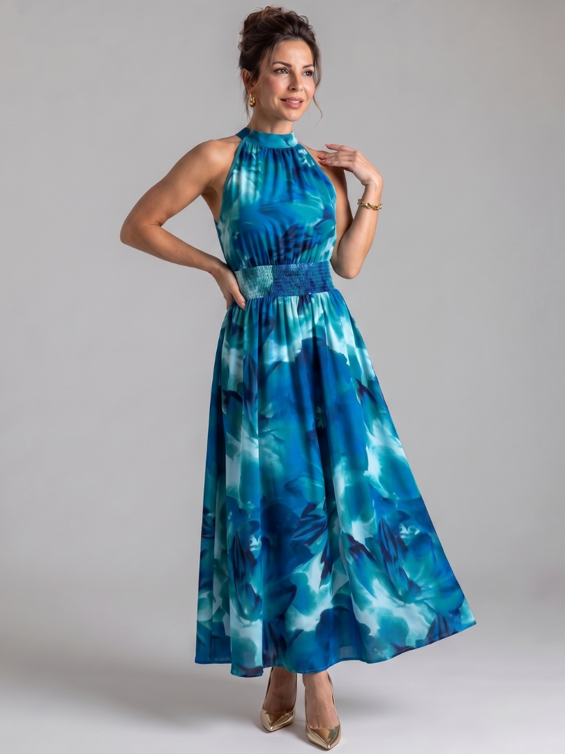 Olivia | Vestido Midi de Print Abstracto con Cintura Fruncida