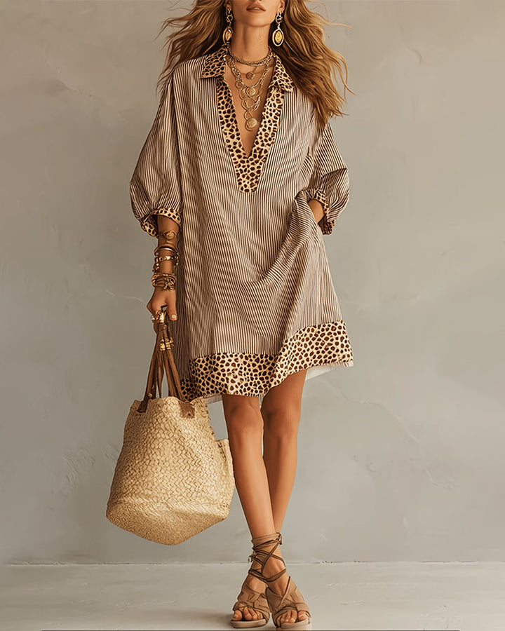 Vestido Camisero Leopardo Manga Abullonada