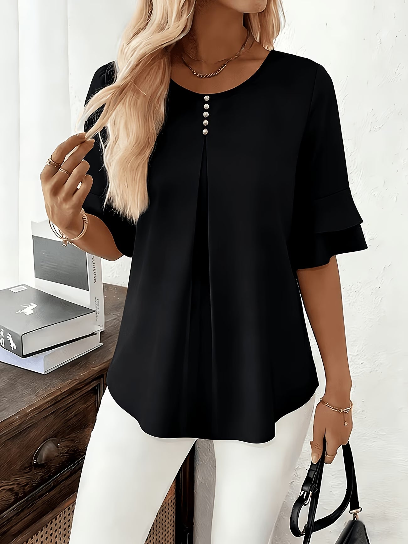 Clara™ | Blusa Fluida de Manga Volante