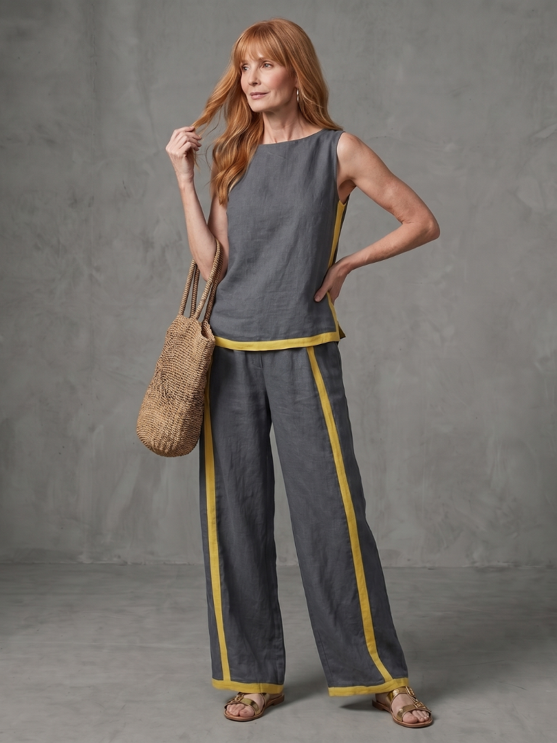 Inara™ | Conjunto de top sin mangas y pantalón de pernera ancha con detalle en contraste