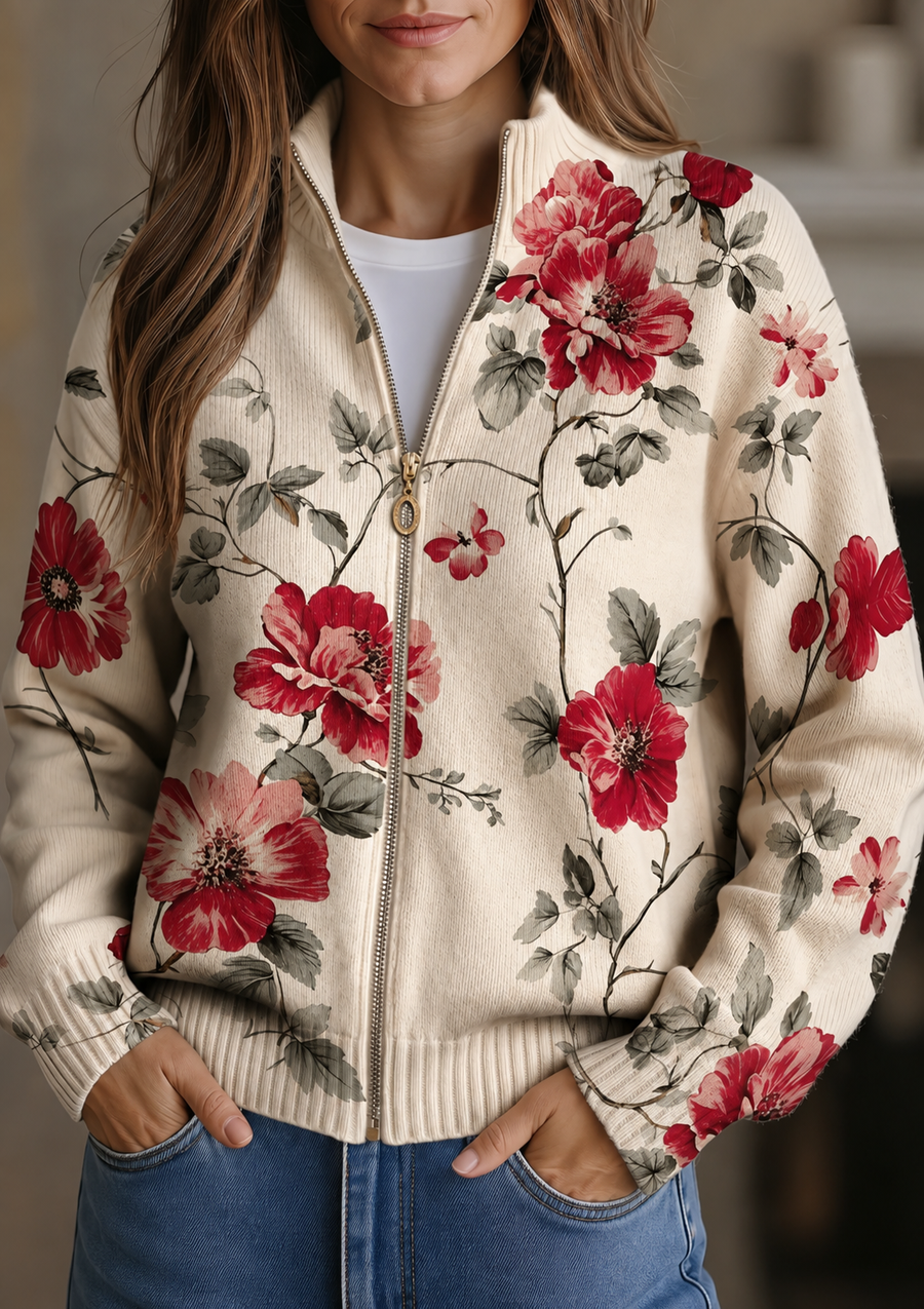 Wilhelmine™ | Cárdigan con cremallera y diseño de rosas vintage