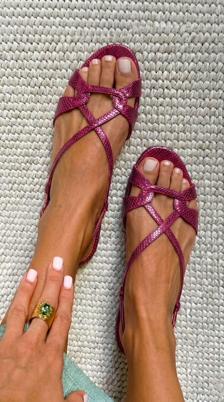 Sandalias slingback efecto serpiente bajas Bronce a punta abierta