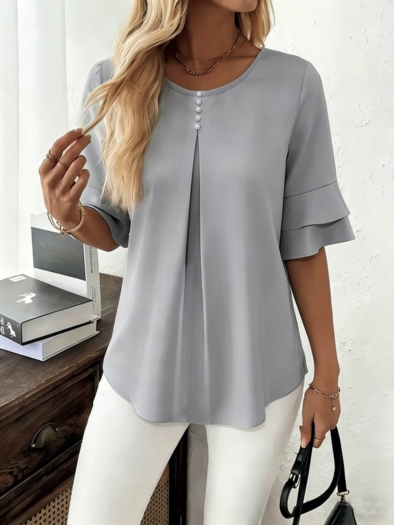 Clara™ | Blusa Fluida de Manga Volante