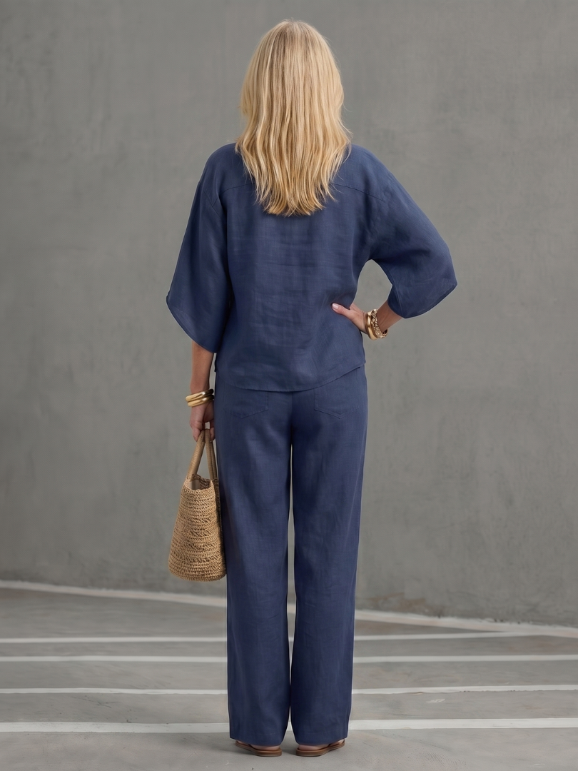 Amity™ | Conjunto túnica botones y pantalón recto