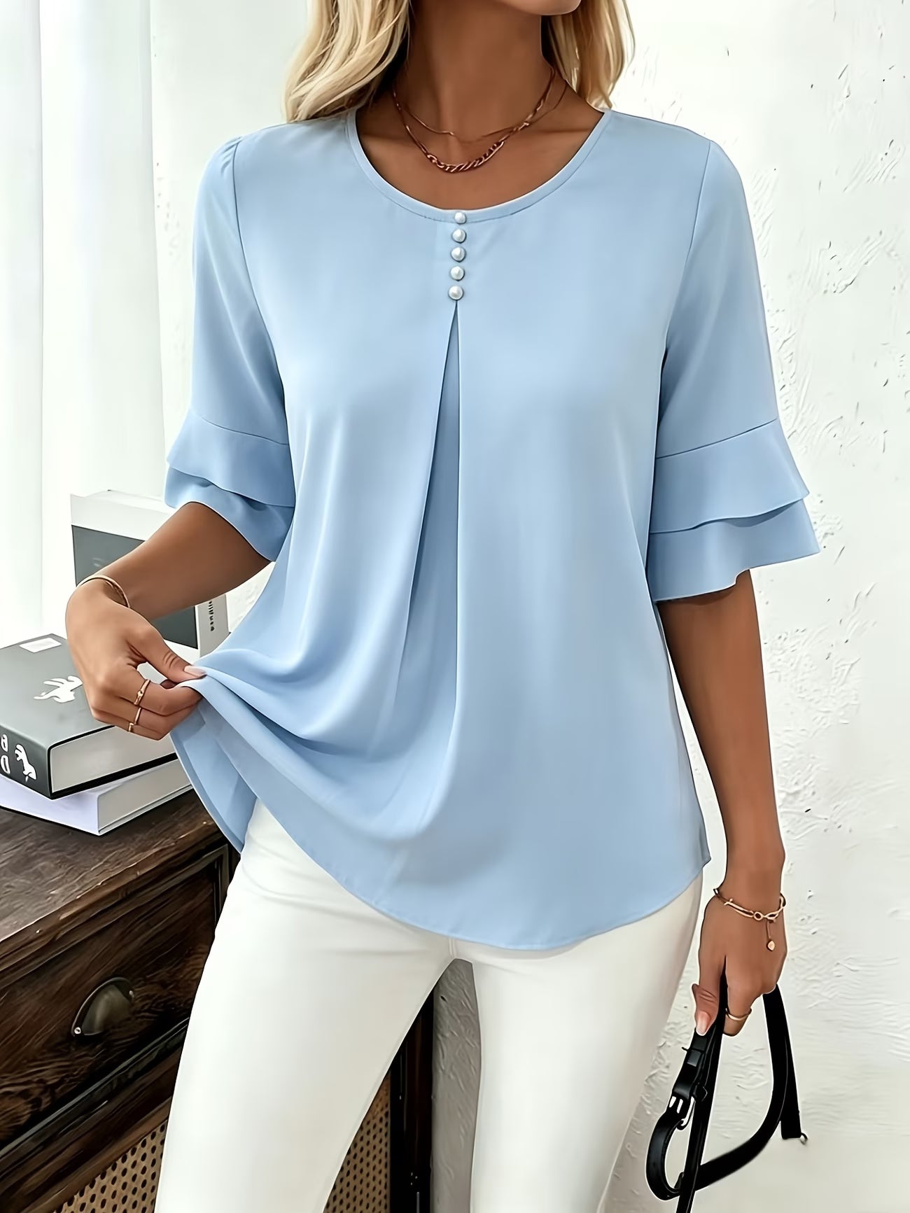 Clara™ | Blusa Fluida de Manga Volante