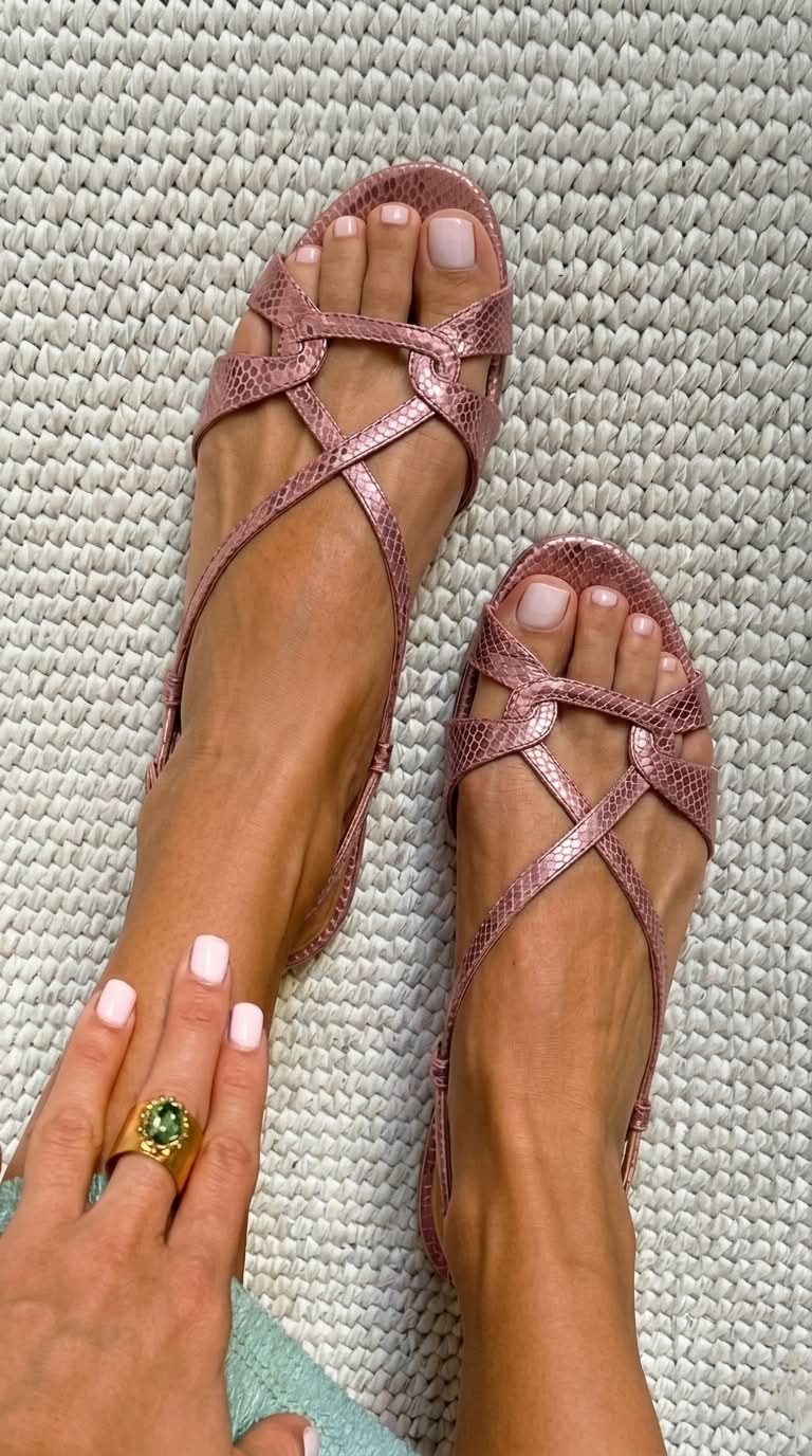 Sandalias slingback efecto serpiente bajas Bronce a punta abierta