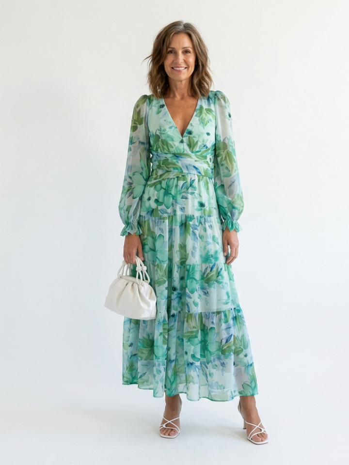 Alba | Vestido largo floral de manga larga
