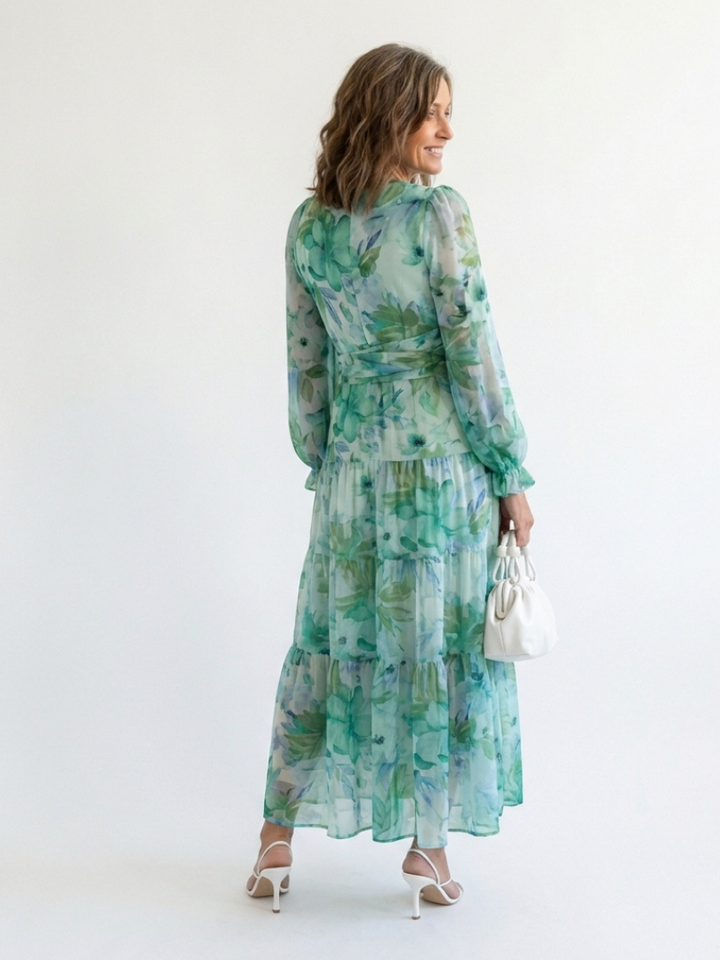 Alba | Vestido largo floral de manga larga