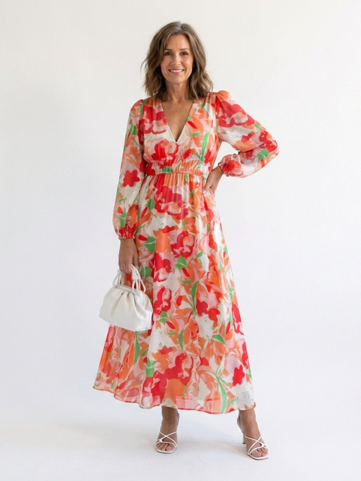 Alba | Vestido largo floral de manga larga