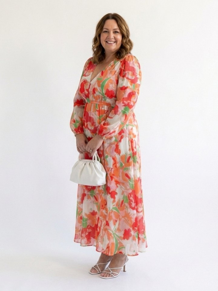 Alba | Vestido largo floral de manga larga