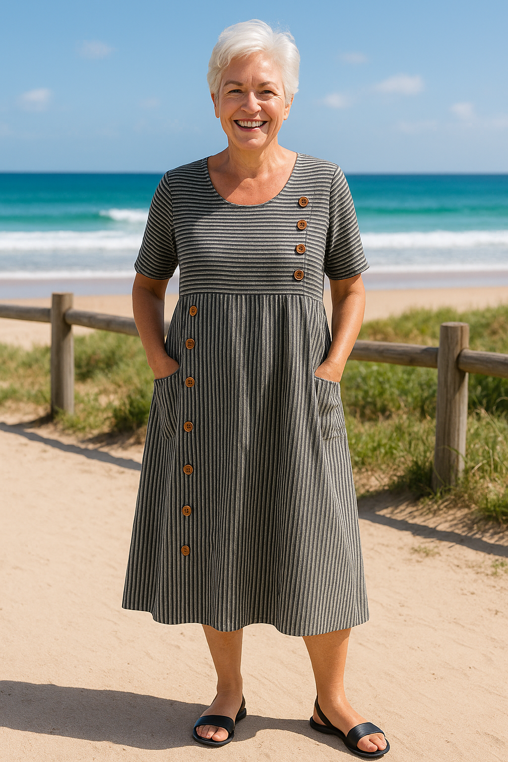 Valeria™ | Vestido Midi a Rayas – Estilo Sin Esfuerzo
