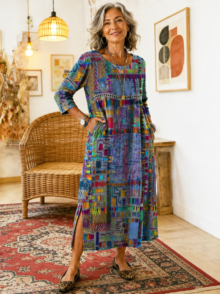 Manuela™ | Vestido Denim con Estampado Patchwork
