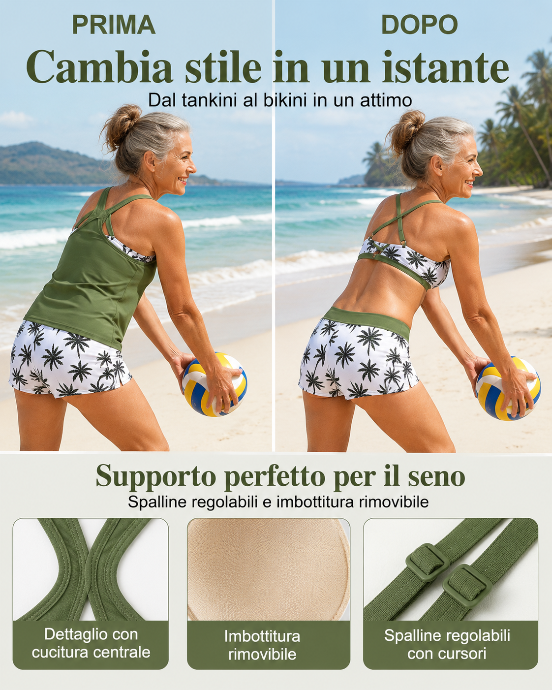 Maren | Conjunto de bikini tankini de tres piezas y pareo