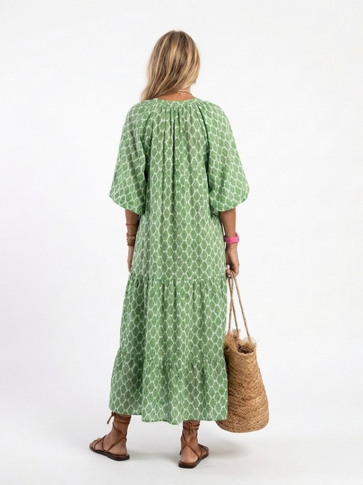 Amapola | Vestido midi estampado con escote en V y manga tres cuartos