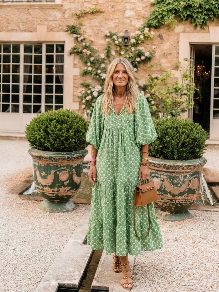 Amapola | Vestido midi estampado con escote en V y manga tres cuartos