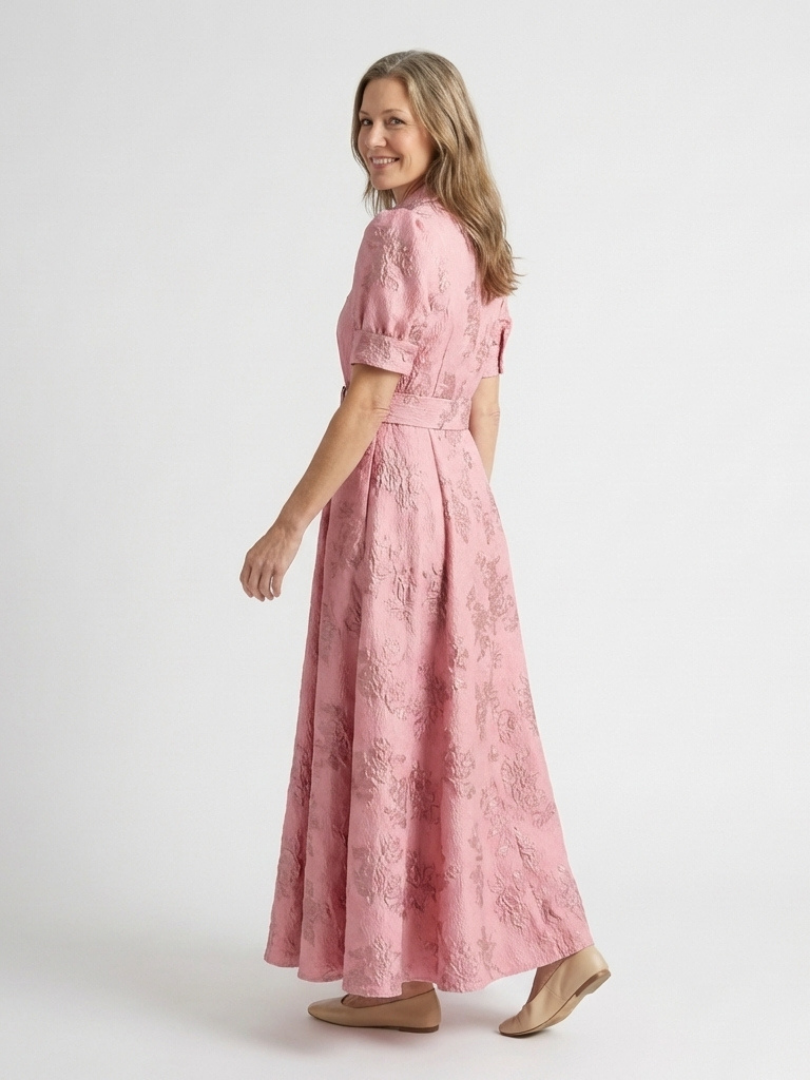 Noelia | Vestido camisero largo de manga corta con cinturón y estampado floral