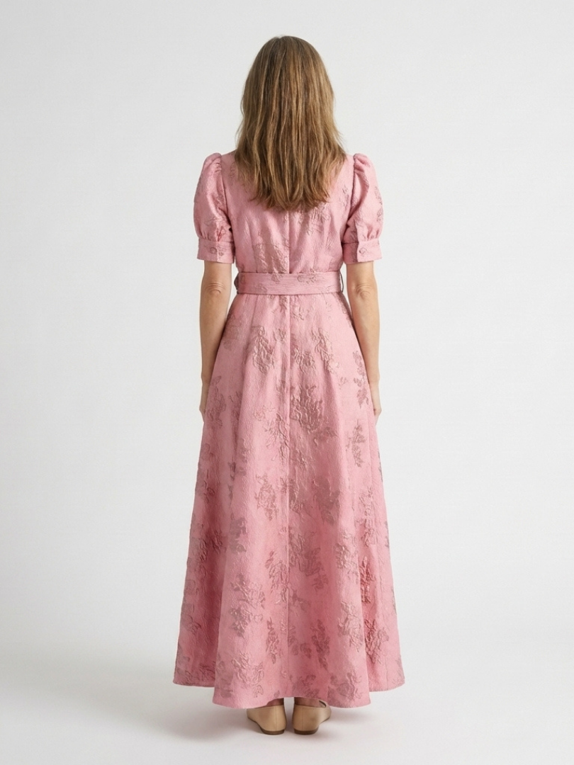 Noelia | Vestido camisero largo de manga corta con cinturón y estampado floral