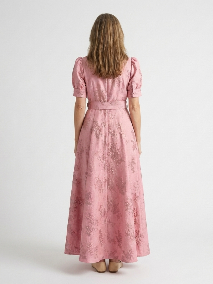 Noelia | Vestido camisero largo de manga corta con cinturón y estampado floral