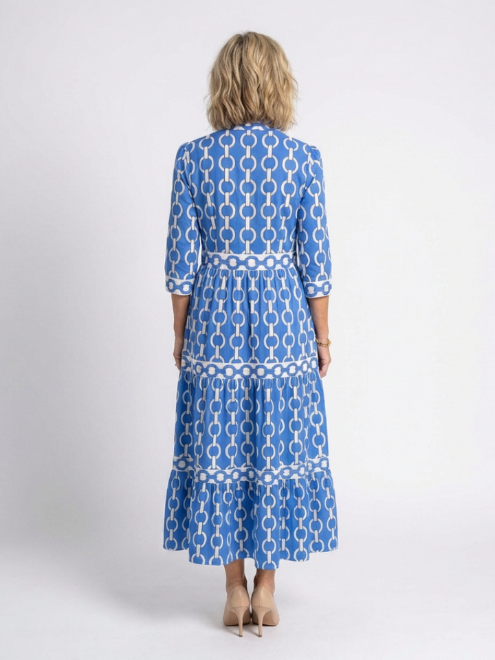 Yolanda | Vestido midi de manga tres cuartos con estampado de cadena