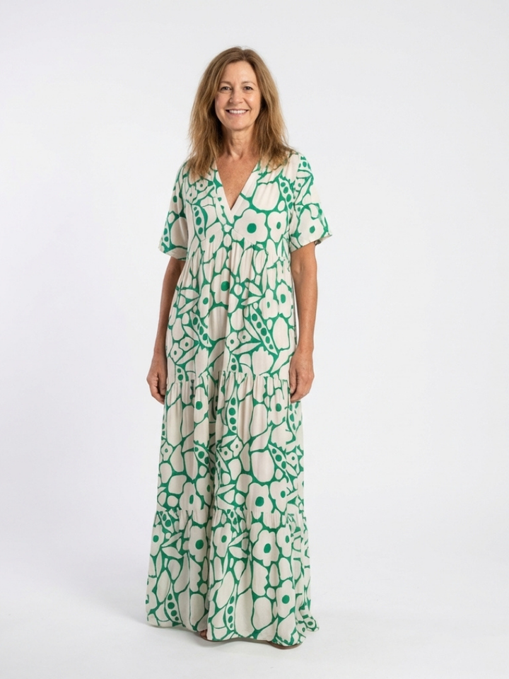 Zoraida | Vestido midi floral de manga corta con escote en V