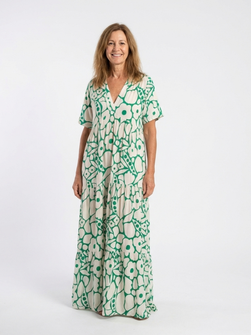 Zoraida | Vestido midi floral de manga corta con escote en V