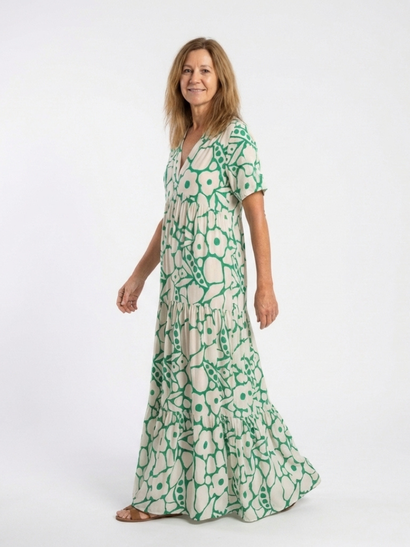 Zoraida | Vestido midi floral de manga corta con escote en V
