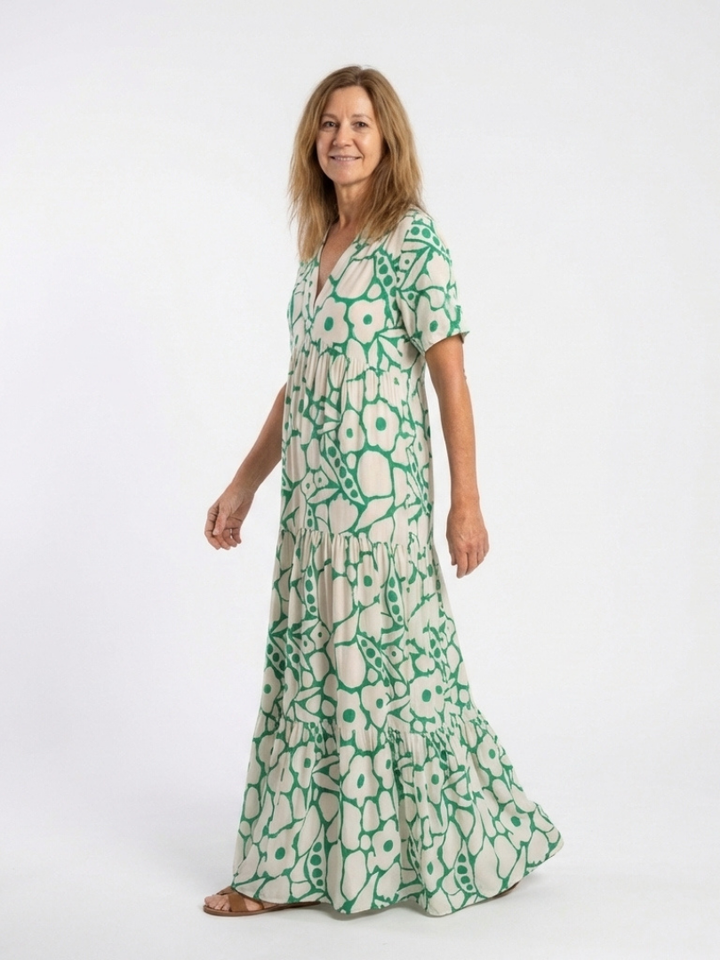 Zoraida | Vestido midi floral de manga corta con escote en V