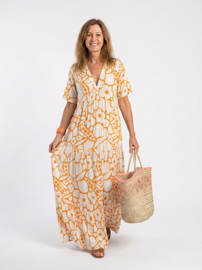 Zoraida | Vestido midi floral de manga corta con escote en V