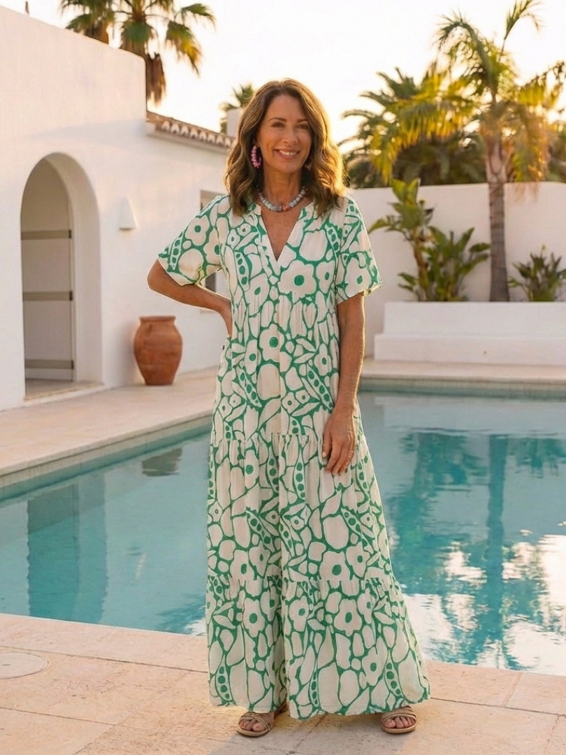 Zoraida | Vestido midi floral de manga corta con escote en V