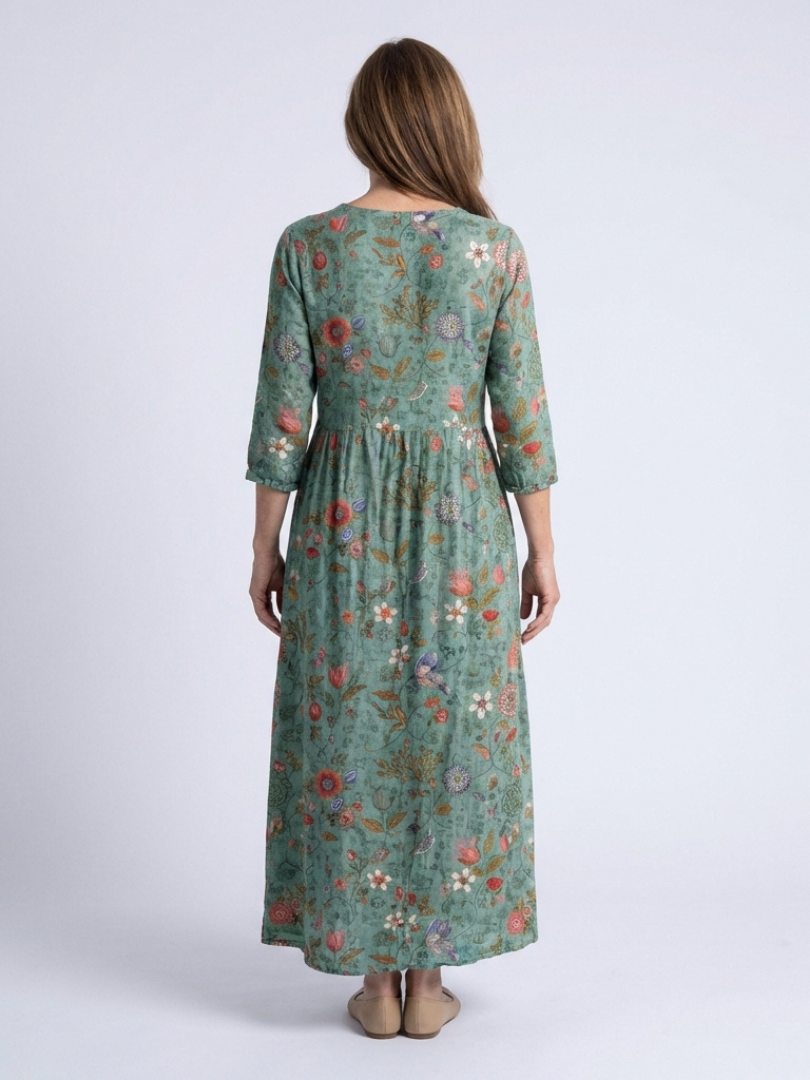 Marina | Vestido largo floral con escote en V y mangas tres cuartos