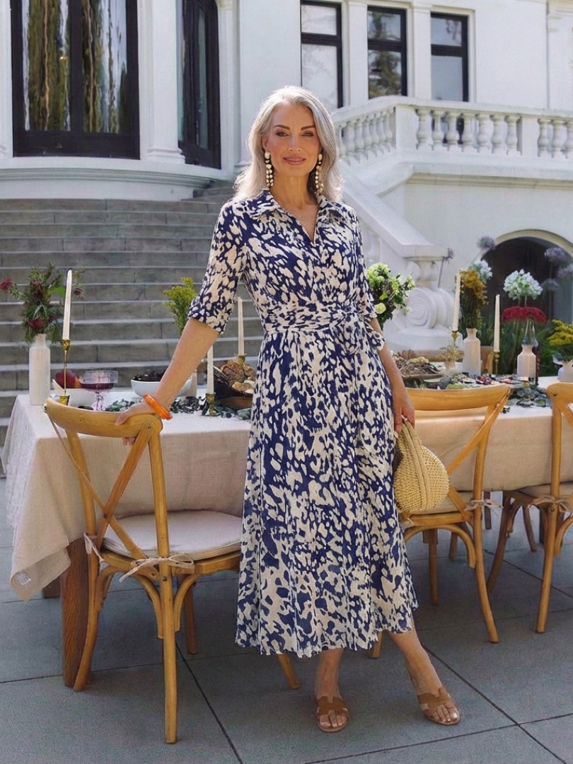 Adriana | Vestido midi de manga larga con cuello y cinturón
