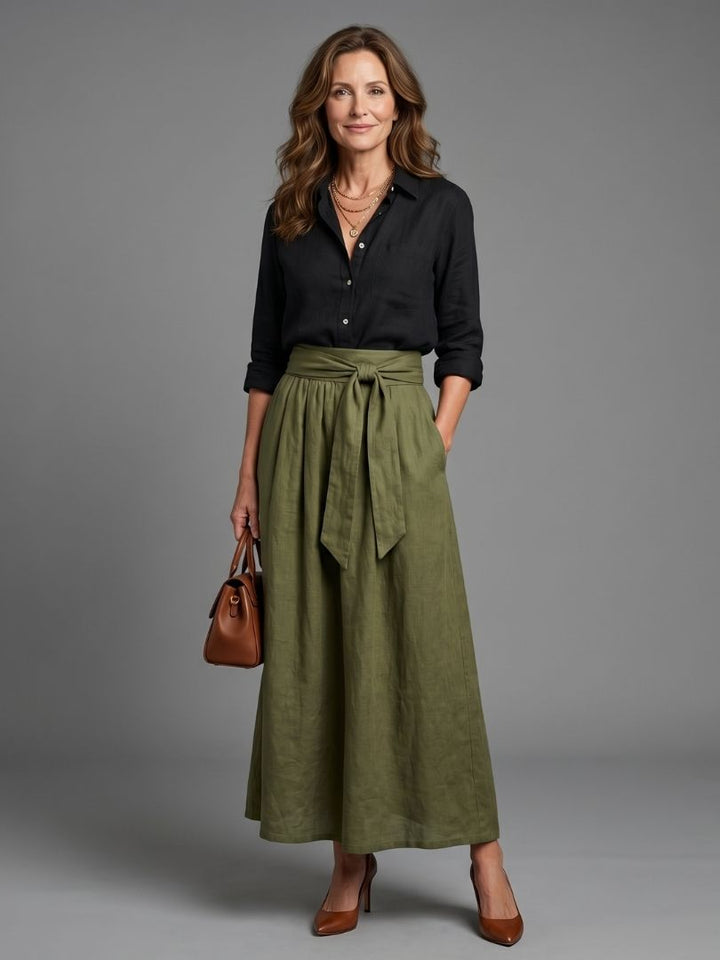 Vera™ | Conjunto blusa negra y falda midi