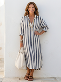 Noa | manga larga a rayas vestido camisero midi