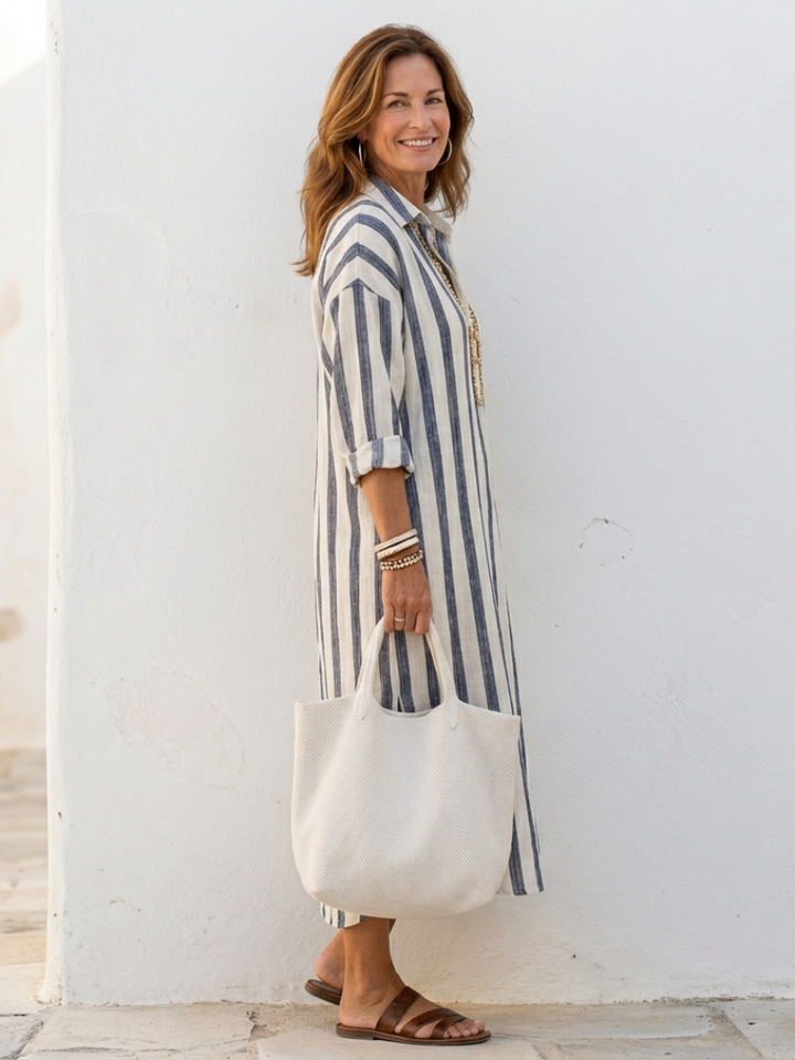 Noa | manga larga a rayas vestido camisero midi