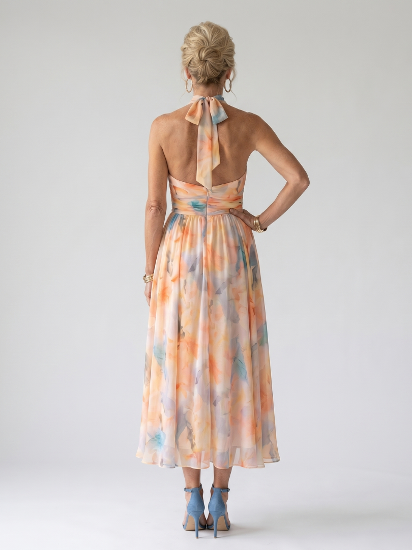 Elin | Vestido Midi con Cuello Halter Suave