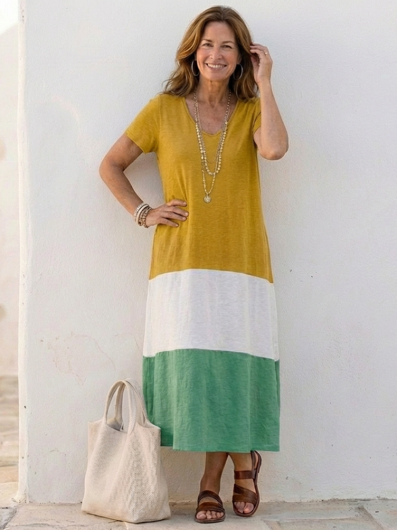 Talía | manga corta bloques de color escote en V vestido midi