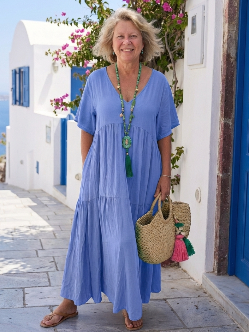 Zinnia | manga corta azul por capas vestido maxi