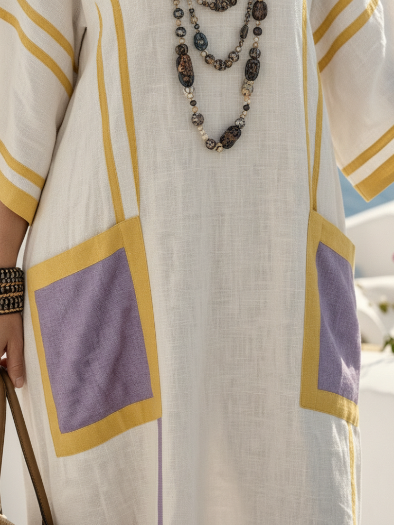 Zafira | escote en V manga corta con bolsillos vestido maxi